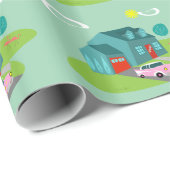 レトロの郊外の家の包装紙 ラッピングペーパー (ロールコーナー)