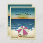 レトロの郵便はがきによってインスパイアビーチ場面招待 招待状 (正面/裏面)