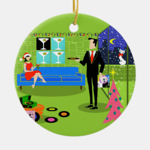 レトロの都市クリスマスのカップルのクリスマスのオーナメント セラミックオーナメント