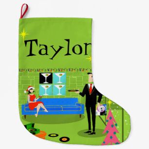 レトロの都市クリスマスのカップルのクリスマスのストッキング ラージクリスマスストッキング