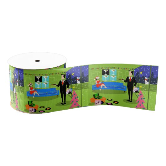 レトロの都市クリスマスのカップルのリボン グログランリボン (リール)