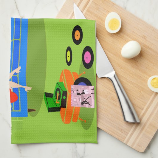 レトロの都市クリスマスのカップルの台所タオル キッチンタオル (四つ折り)