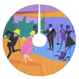 レトロの都市屋上のパーティーのクリスマスツリーのスカート ブラッシュドポリエステルツリースカート