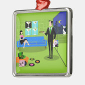 レトロの都市漫画のカップルのクリスマスのオーナメント メタルオーナメント (左)