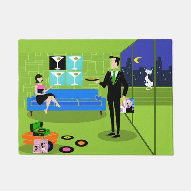 レトロの都市漫画のカップルのドア・マット ドアマット (正面)