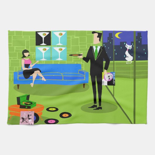 レトロの都市漫画のカップルの台所タオル キッチンタオル (横)