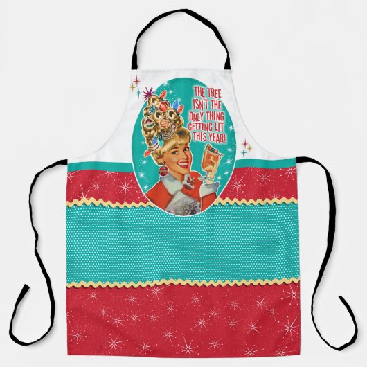 レトロの酔っ払い女性が点灯クリスマスエプロン エプロン (正面)