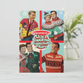 レトロの醜いセーターのクリスマスパーティの招待状 招待状 (スタンド正面)