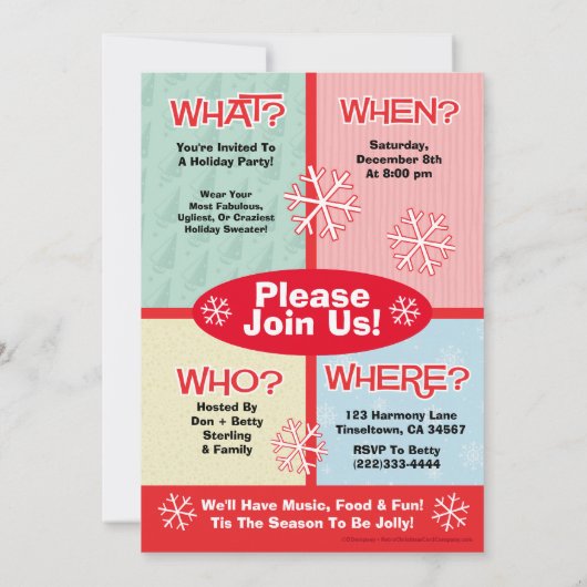 レトロの醜いセーターのクリスマスパーティの招待状 招待状 (裏面)