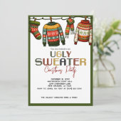 レトロの醜いセーターのクリスマスパーティー 招待状 (スタンド正面)