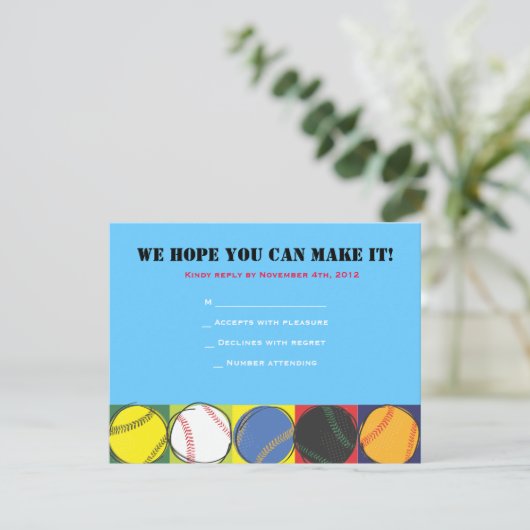 レトロの野球のテーマのバーのバルミツワーの応答カード 出欠カード (スタンド正面)