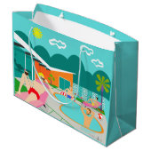 レトロの陽気なプールを囲んでのパーティのギフトバッグ ラージペーパーバッグ (裏面アングル)