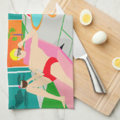 レトロの陽気なプールを囲んでのパーティの台所タオル キッチンタオル (四つ折り)
