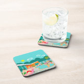 レトロの陽気なプールを囲んでのパーティの堅いプラスチックコースター コースター (右側)