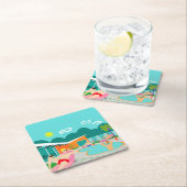 レトロの陽気なプールを囲んでのパーティの懸命の紙のコースター スクエアペーパーコースター (インサイチュ)
