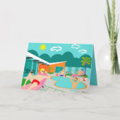 レトロの陽気なプールを囲んでのパーティの挨拶状 カード (正面)