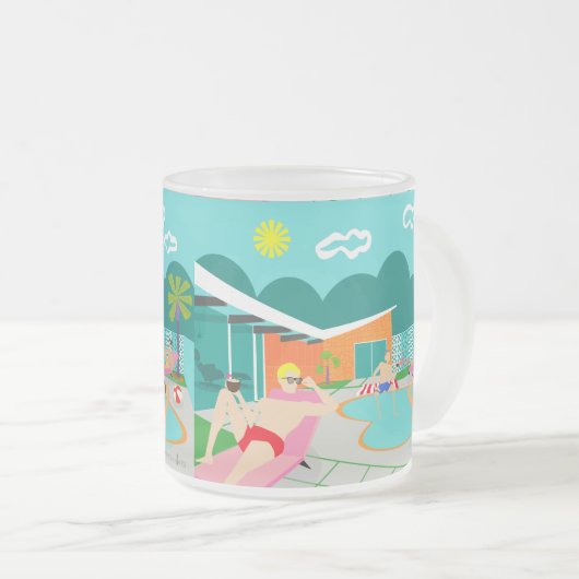 レトロの陽気なプールを囲んでのパーティの曇らされたガラスのマグ フロストグラスマグカップ (正面右)