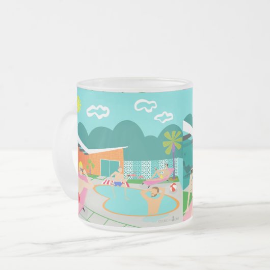 レトロの陽気なプールを囲んでのパーティの曇らされたガラスのマグ フロストグラスマグカップ (正面左)