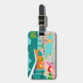 レトロの陽気なプールを囲んでのパーティの荷物のラベル ラゲッジタグ (正面縦)