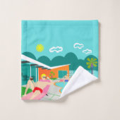 レトロの陽気なプールを囲んでのパーティタオルセット バスタオルセット (ウォッシュタオル)