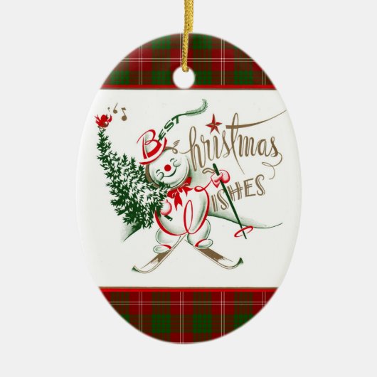 レトロの雪だるま セラミックオーナメント (正面)