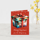 レトロの雪のクリスマスプレゼントファンシー、リボンのギフトボックス カード (黄色い花)