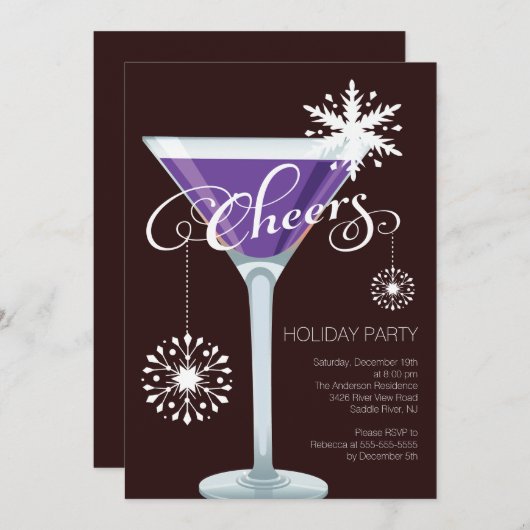 レトロの雪片の休日のカクテルのパーティの招待状 招待状 (正面/裏面)