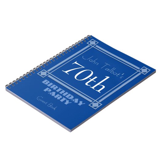 レトロの青いフレームの第70誕生日の来客名簿 ノートブック (左側)