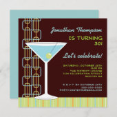 レトロの青いマルティーニの誕生日のパーティの招待状 招待状 (正面/裏面)