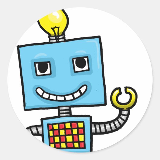 レトロの青いロボット ラウンドシール (正面)