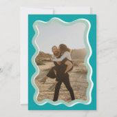 レトロの青い曲線の結婚波状の写真 招待状 (裏面)