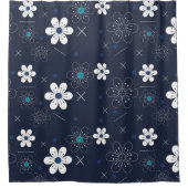 レトロの青い白い花のシャワーカーテン シャワーカーテン (正面)