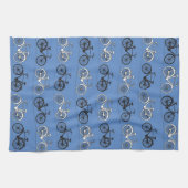 レトロの青い自転車パターン キッチンタオル (横)