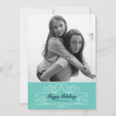 レトロの青いFlorishの休日の写真カード シーズンカード (正面)