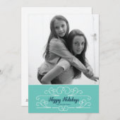 レトロの青いFlorishの休日の写真カード シーズンカード (正面/裏面)