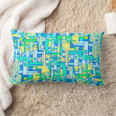 レトロの青く黄色い正方形の枕Lumbar ランバークッション (ブランケット)