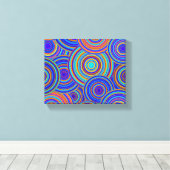 レトロの青とオレンジの円パターン キャンバスプリント (インサイチュ (ウッドフロア))