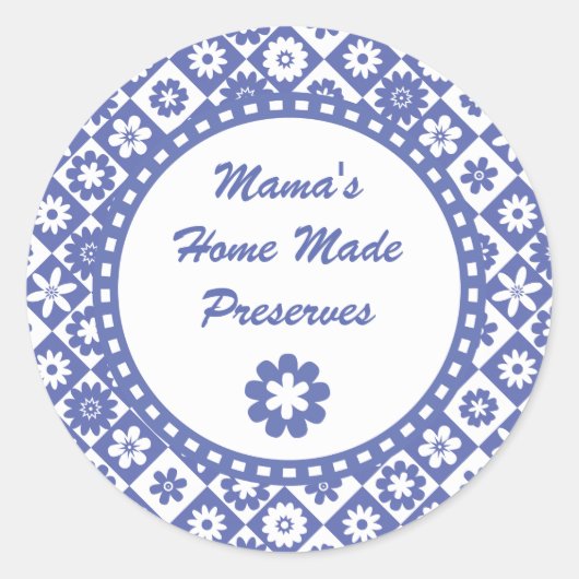 レトロの青と白の缶詰のJARラベル ラウンドシール (正面)