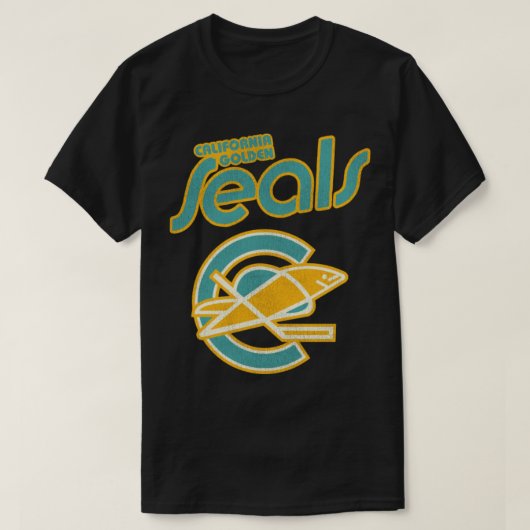 レトロの非カリフォルニアのゴールデンシールズアイスホッケー Tシャツ (デザイン正面)