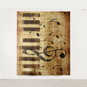 レトロの音符とピアノ タペストリー (正面)