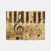 レトロの音符とピアノ フリースブランケット (正面(横))