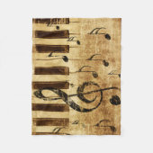 レトロの音符とピアノ フリースブランケット (正面)