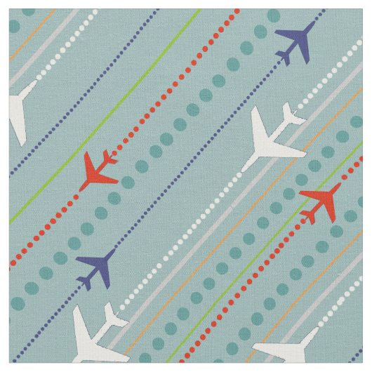 レトロの飛行機パターン生地 ファブリック (クローズアップ)