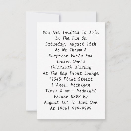 レトロの驚きのパーティの招待状のおもしろいの表現 招待状 (裏面)