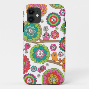 レトロの鳥パターンイラストレーション iPhone 11 ケース