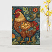 レトロの鶏のボホシックなカントリーチキン カード (黄色い花)