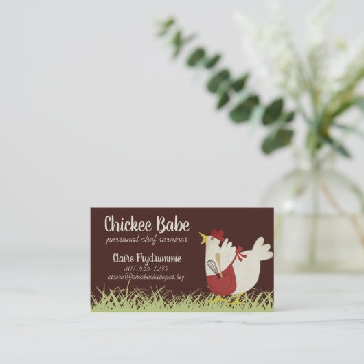 レトロの鶏の個人的なシェフのケイタリングビジネスカード 名刺 (スタンド正面)