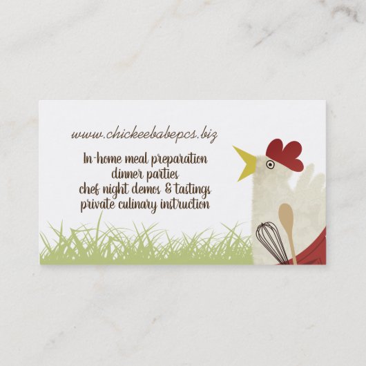 レトロの鶏の個人的なシェフのケイタリングビジネスカード 名刺 (裏面)