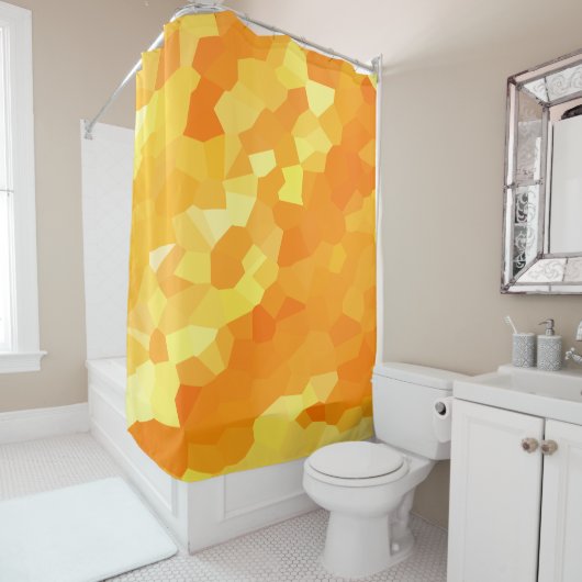 レトロの黄色いおよびオレンジのステンドグラスの日没 シャワーカーテン (インサイチュ)