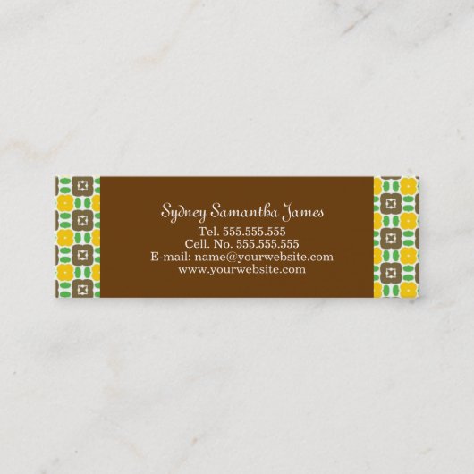 レトロの黄色及びブラウンのプロフィールカード スキニー名刺 (正面)